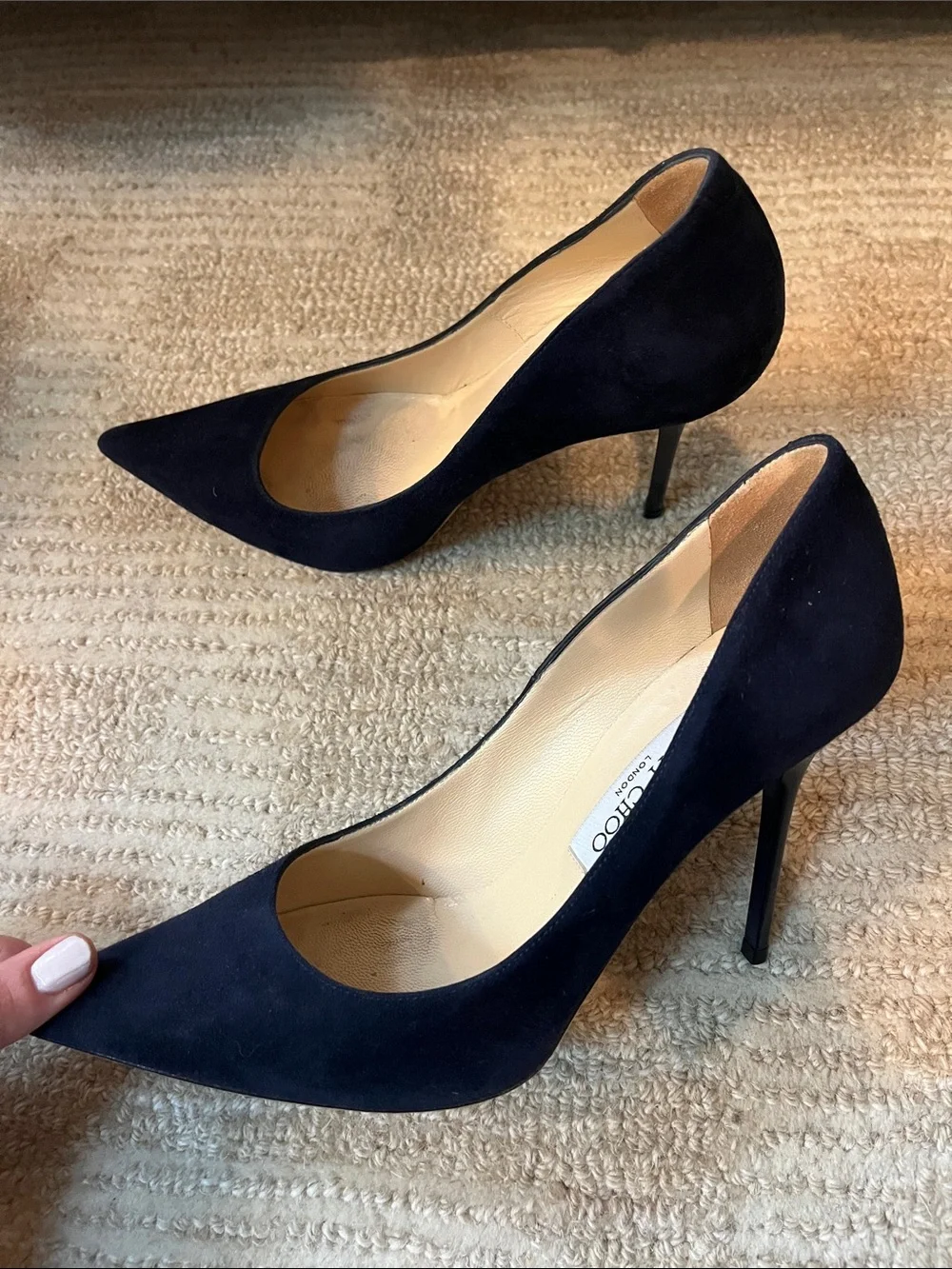 Jimmy Choo Navy Suede Pointed Toe Pumps